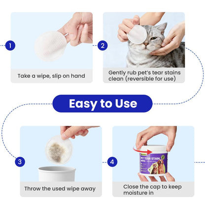 Pet Eye Wipes Hypoallergenic Tear Stain Remover for Dogs & Cats, Hand-Injserted Design Double Layer Thickened Gentle Cleaner for Discharge, Crust, Booger & Debris– Soothing Wash for Eyes, Wrinkle, Face, 60 Pads