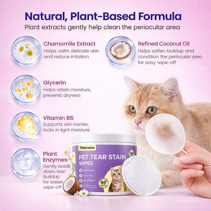Pet Eye Wipes Hypoallergenic Tear Stain Remover for Dogs & Cats, Hand-Injserted Design Double Layer Thickened Gentle Cleaner for Discharge, Crust, Booger & Debris– Soothing Wash for Eyes, Wrinkle, Face, 60 Pads